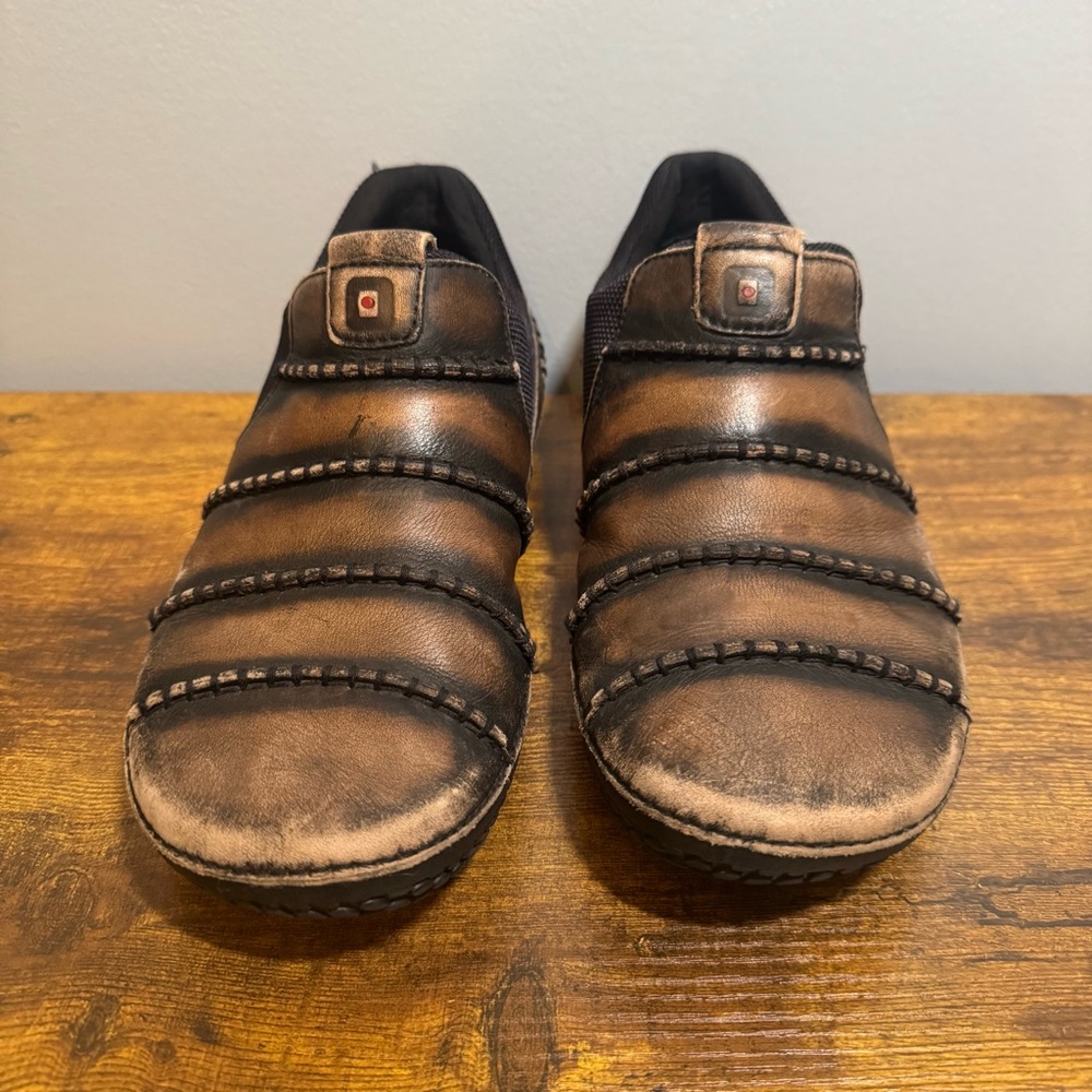 Tsubo Leather Slip On Stitched Panel Design Shoes Brown Mens USA‎ 8.5